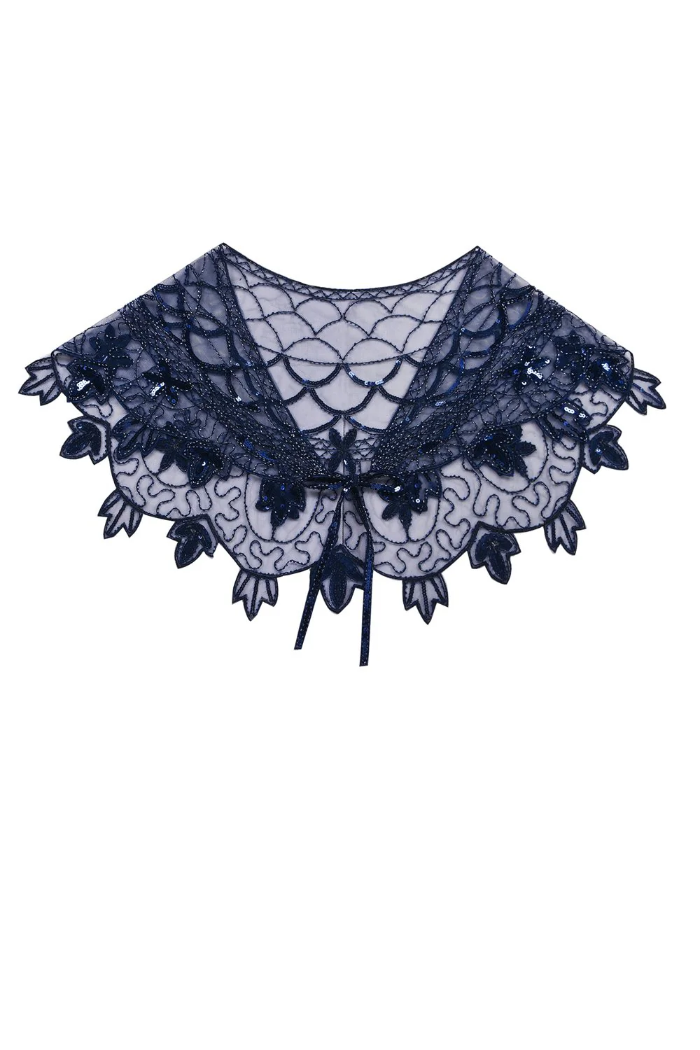 1920s Blue Flower Sequin Women Cape - Image 3