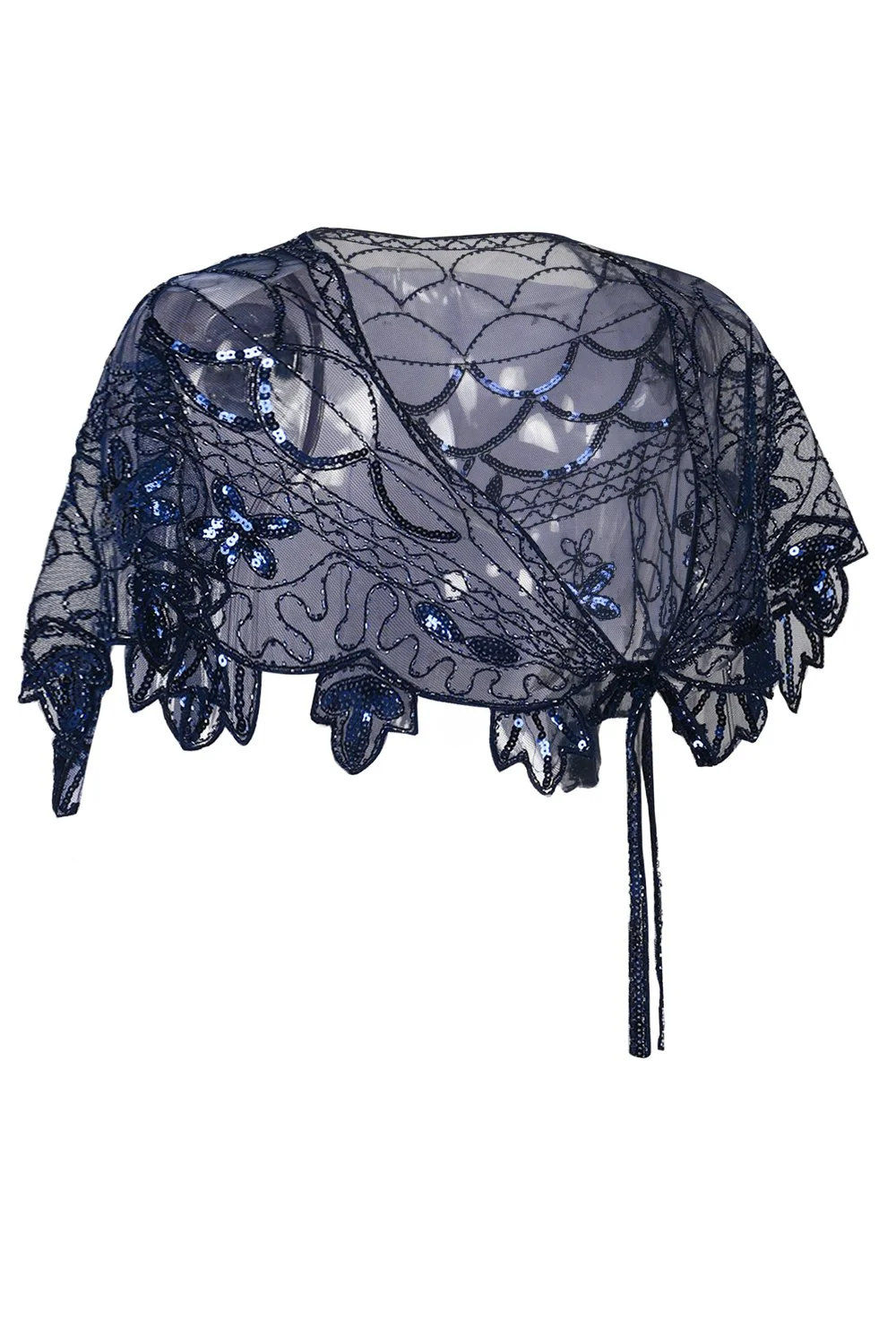 1920s Blue Flower Sequin Women Cape - Image 4