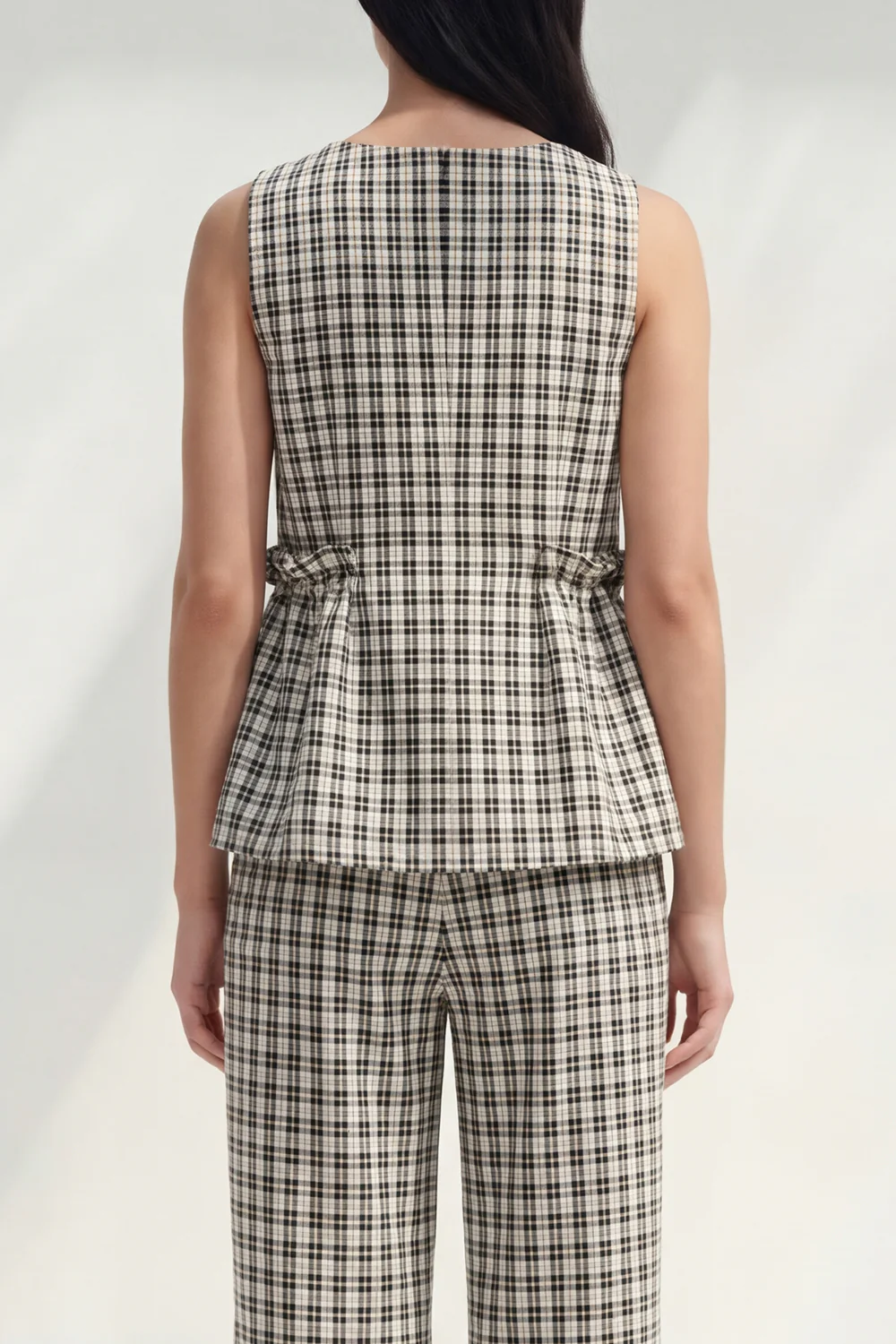 2 Piece Black and White Grid Boat Neck Women Pantsuits - Image 4