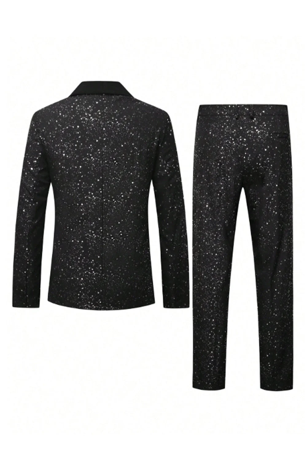 2 Piece Glitter Black Shawl Lapel Slim Fit Men's Suits - Image 2