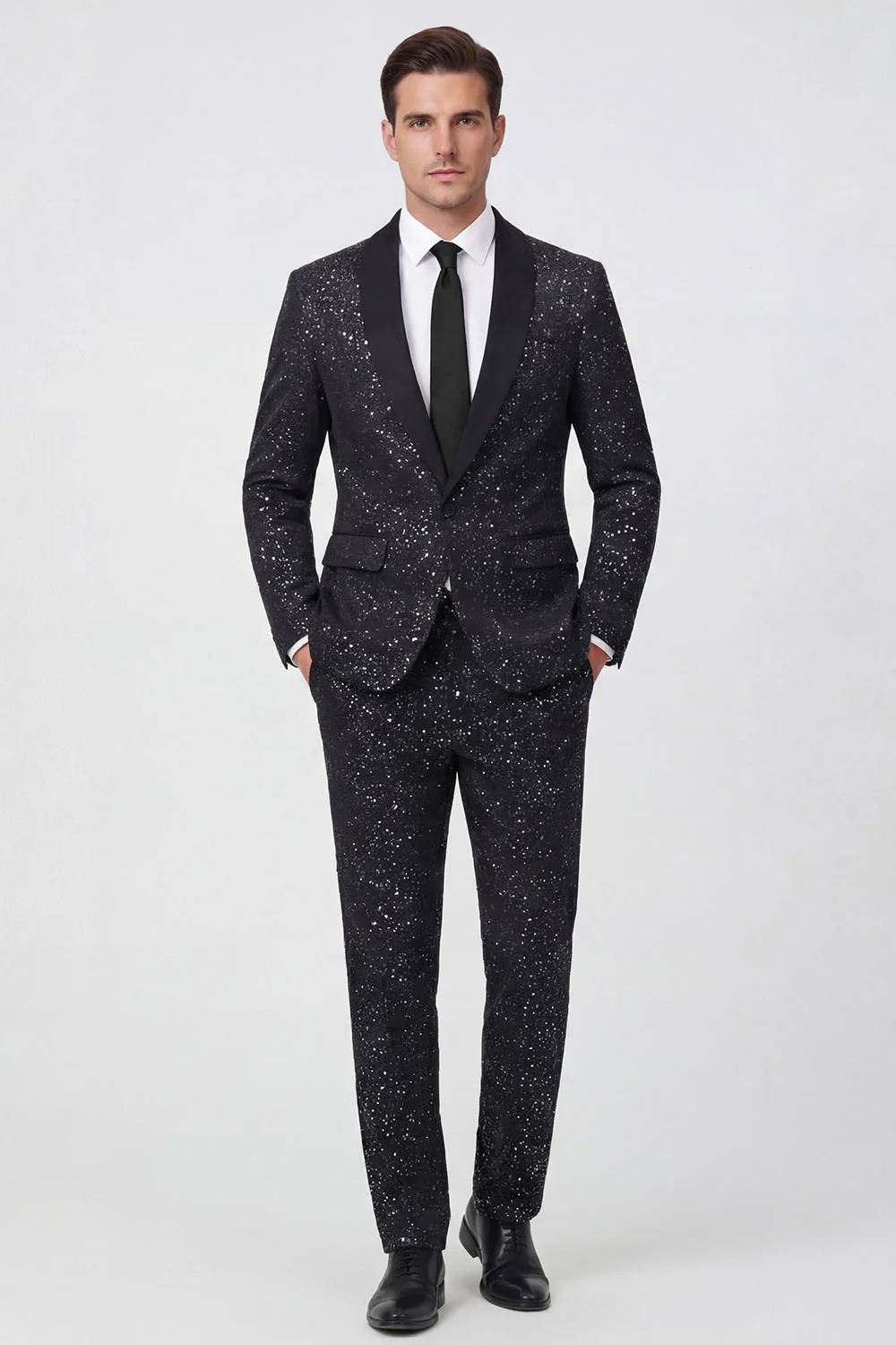 2 Piece Glitter Black Shawl Lapel Slim Fit Men's Suits - Image 3