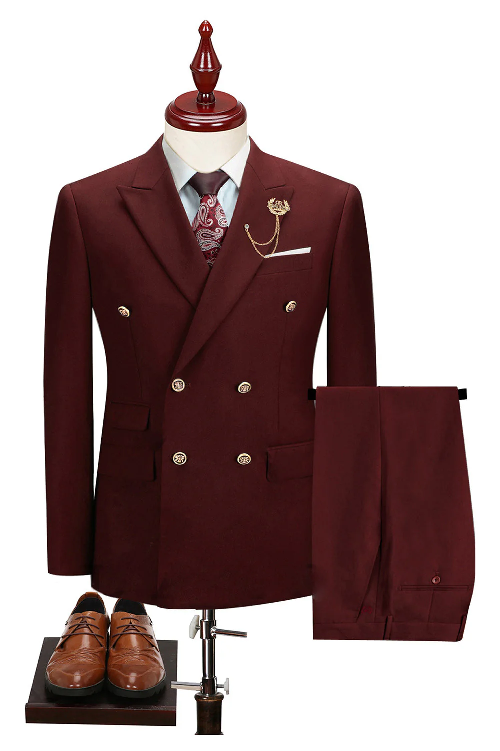 2-piece Black Peaked Lapel Double Breasted Men's Suits - Image 10