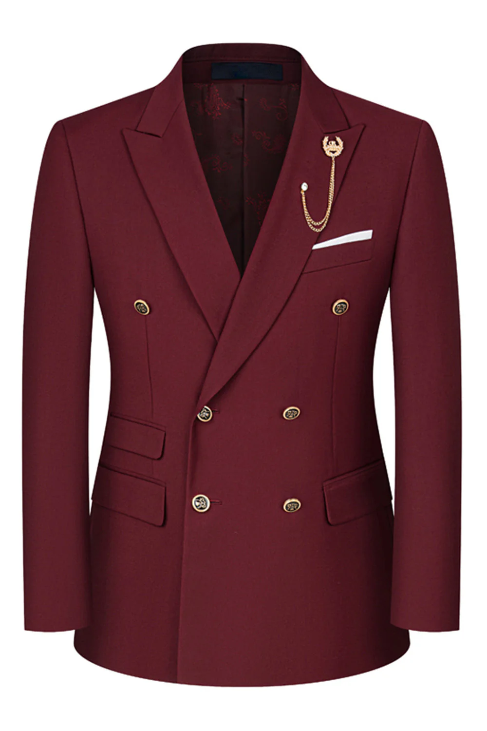 2-piece Black Peaked Lapel Double Breasted Men's Suits - Image 11