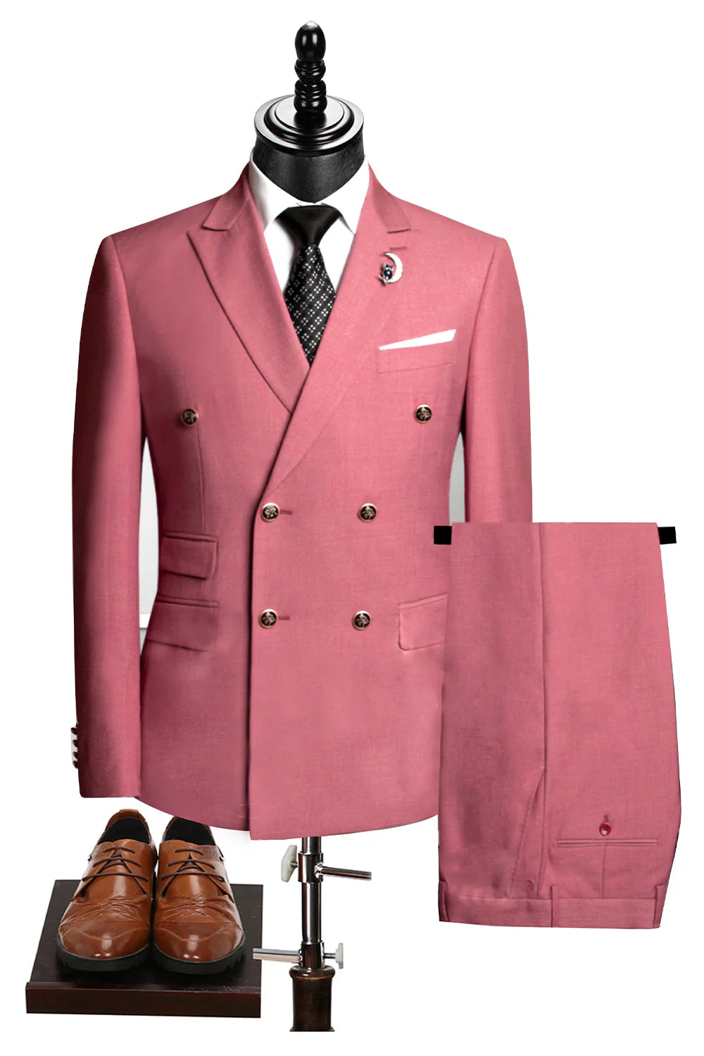 2-piece Black Peaked Lapel Double Breasted Men's Suits - Image 13