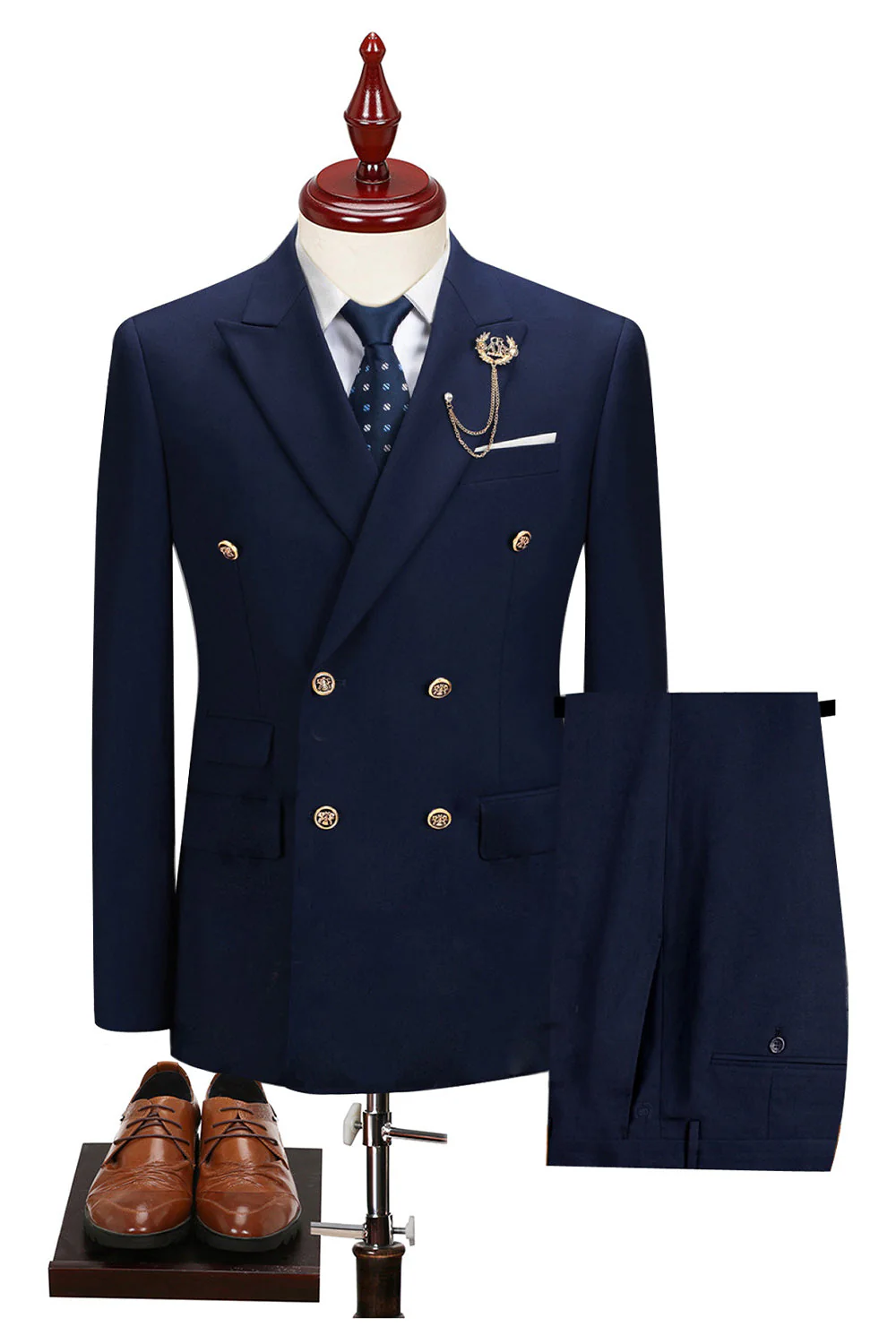 2-piece Black Peaked Lapel Double Breasted Men's Suits - Image 16