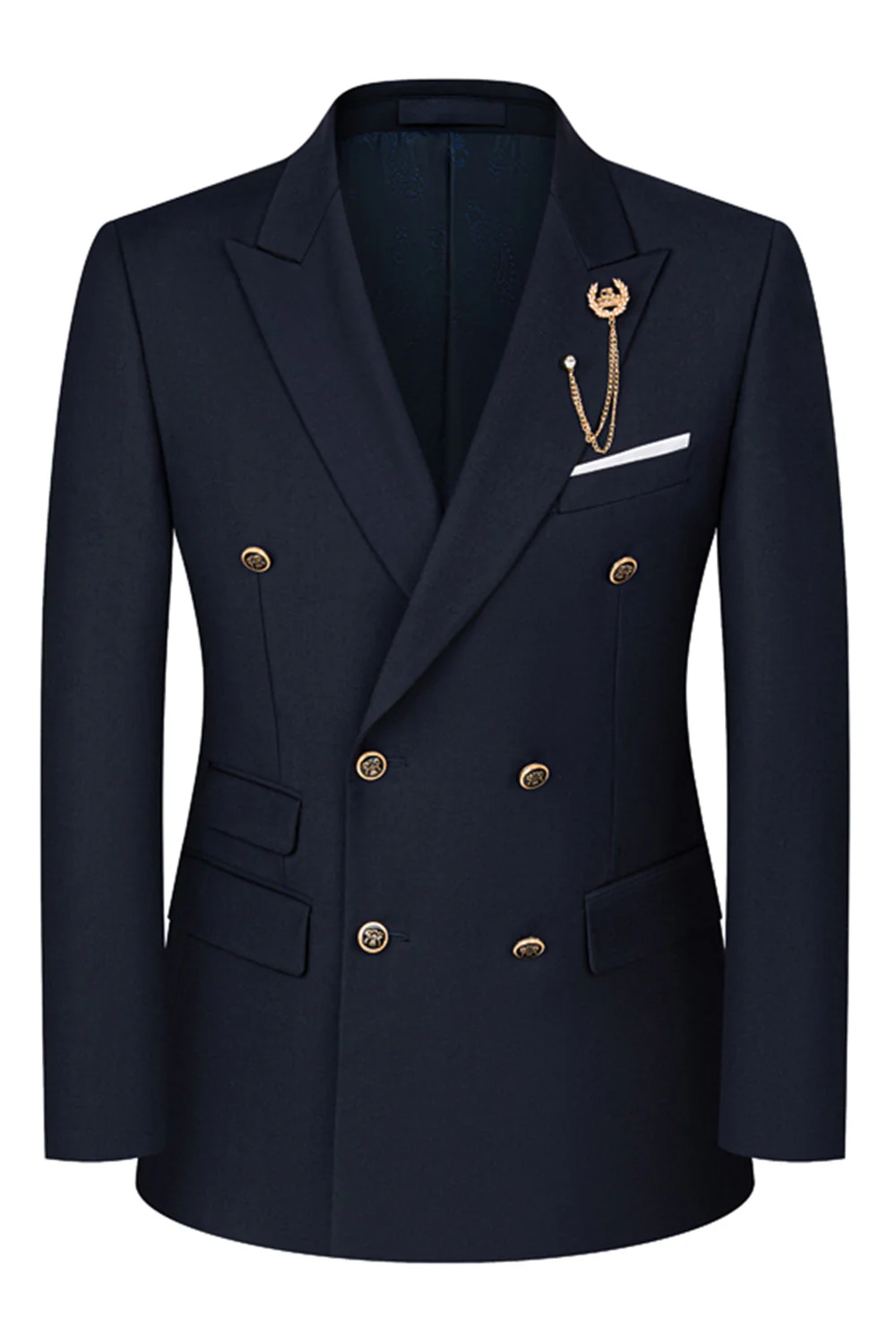 2-piece Black Peaked Lapel Double Breasted Men's Suits - Image 18
