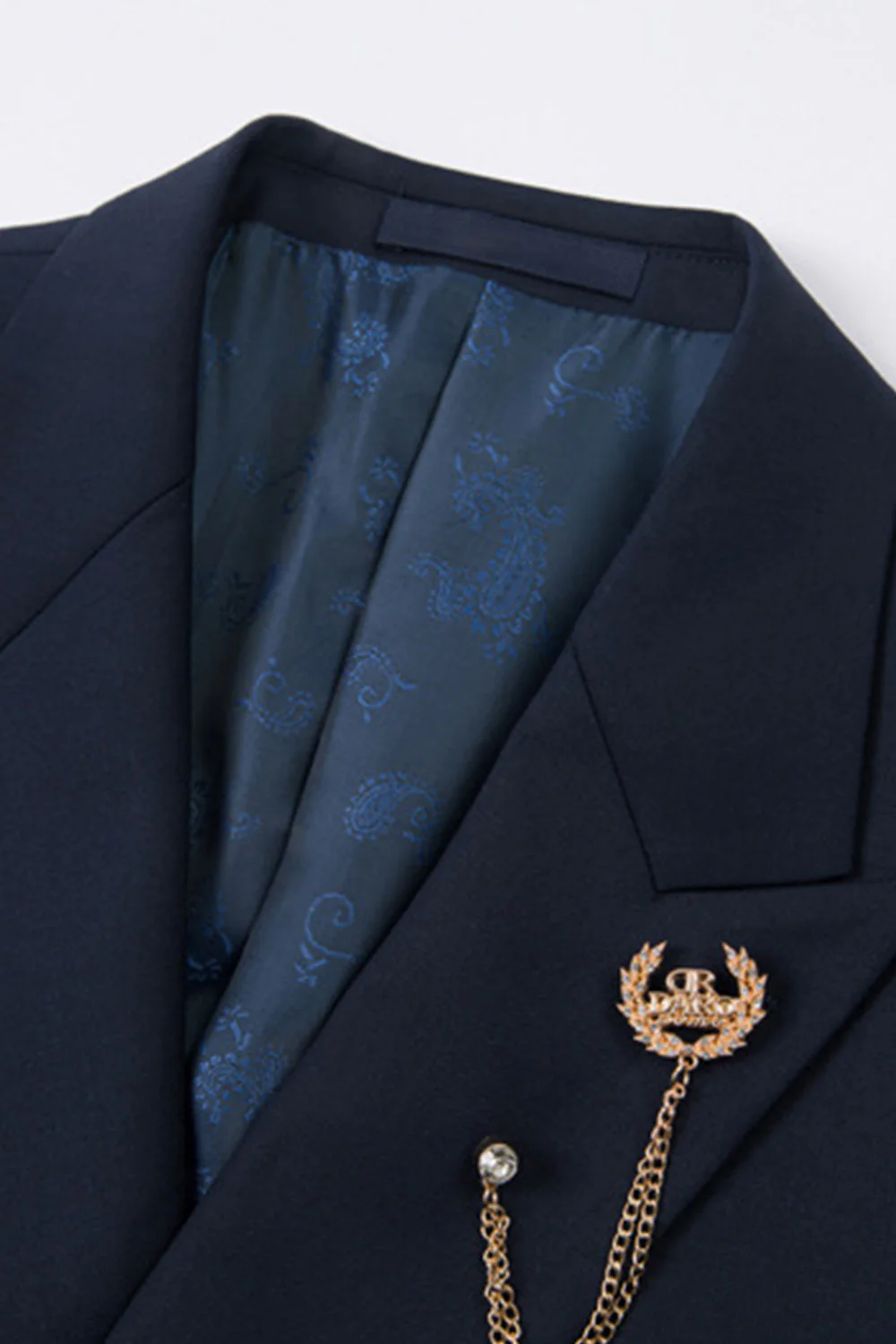 2-piece Black Peaked Lapel Double Breasted Men's Suits - Image 19