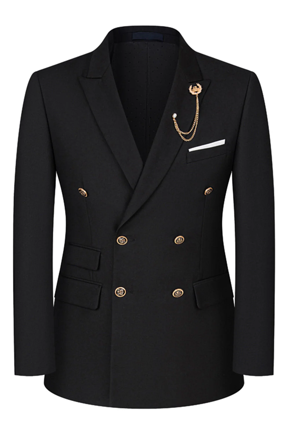 2-piece Black Peaked Lapel Double Breasted Men's Suits - Image 2