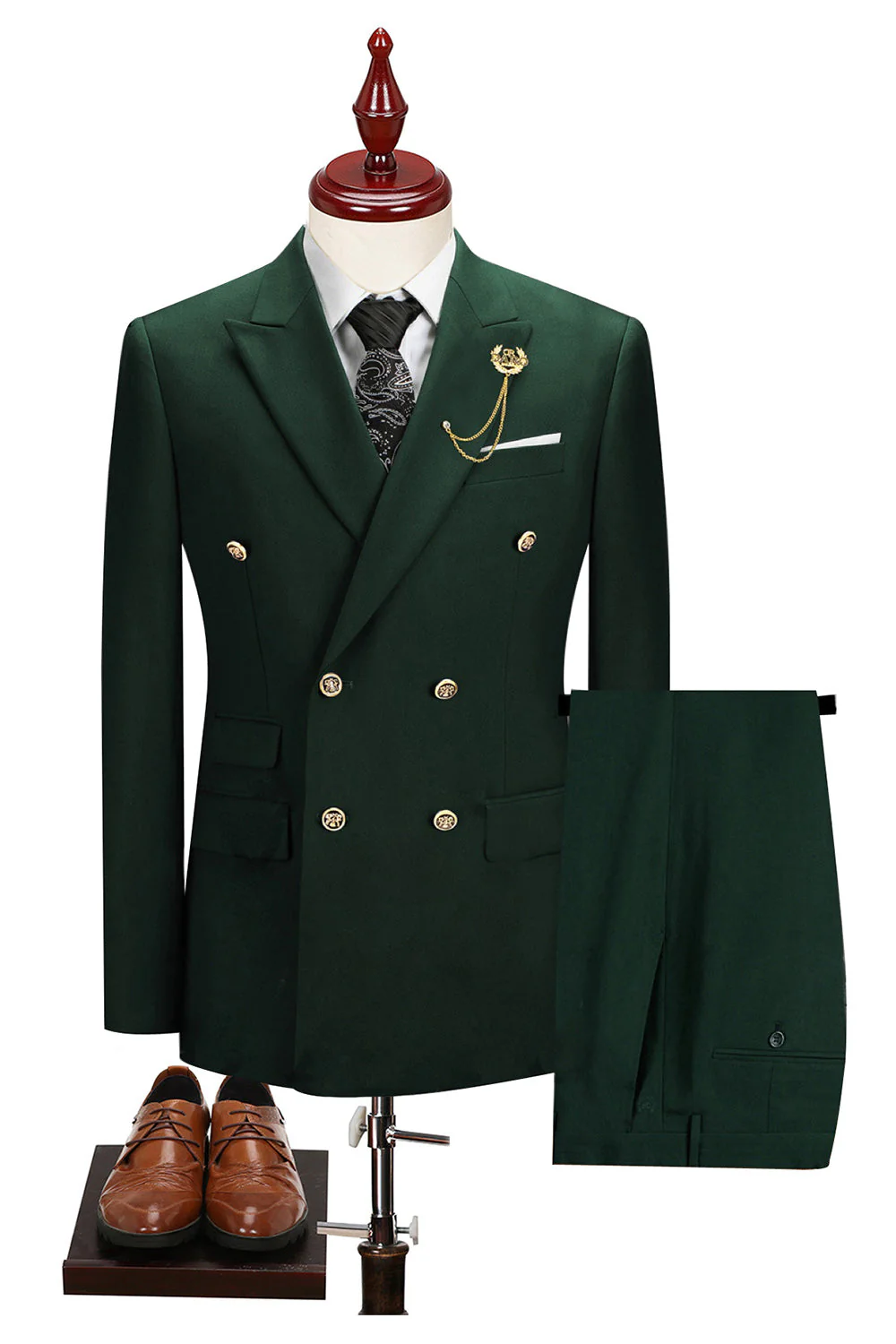 2-piece Black Peaked Lapel Double Breasted Men's Suits - Image 22
