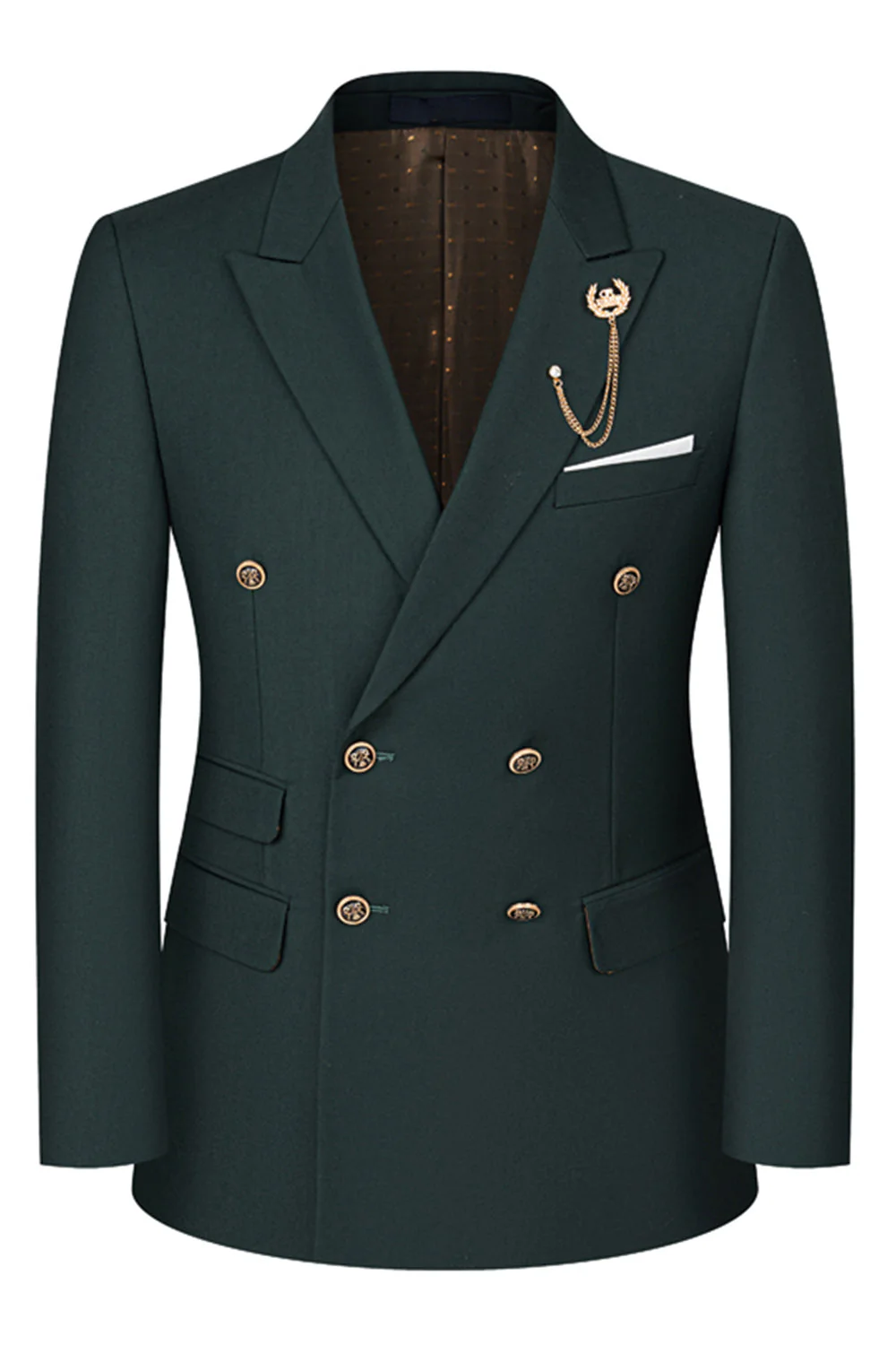 2-piece Black Peaked Lapel Double Breasted Men's Suits - Image 23