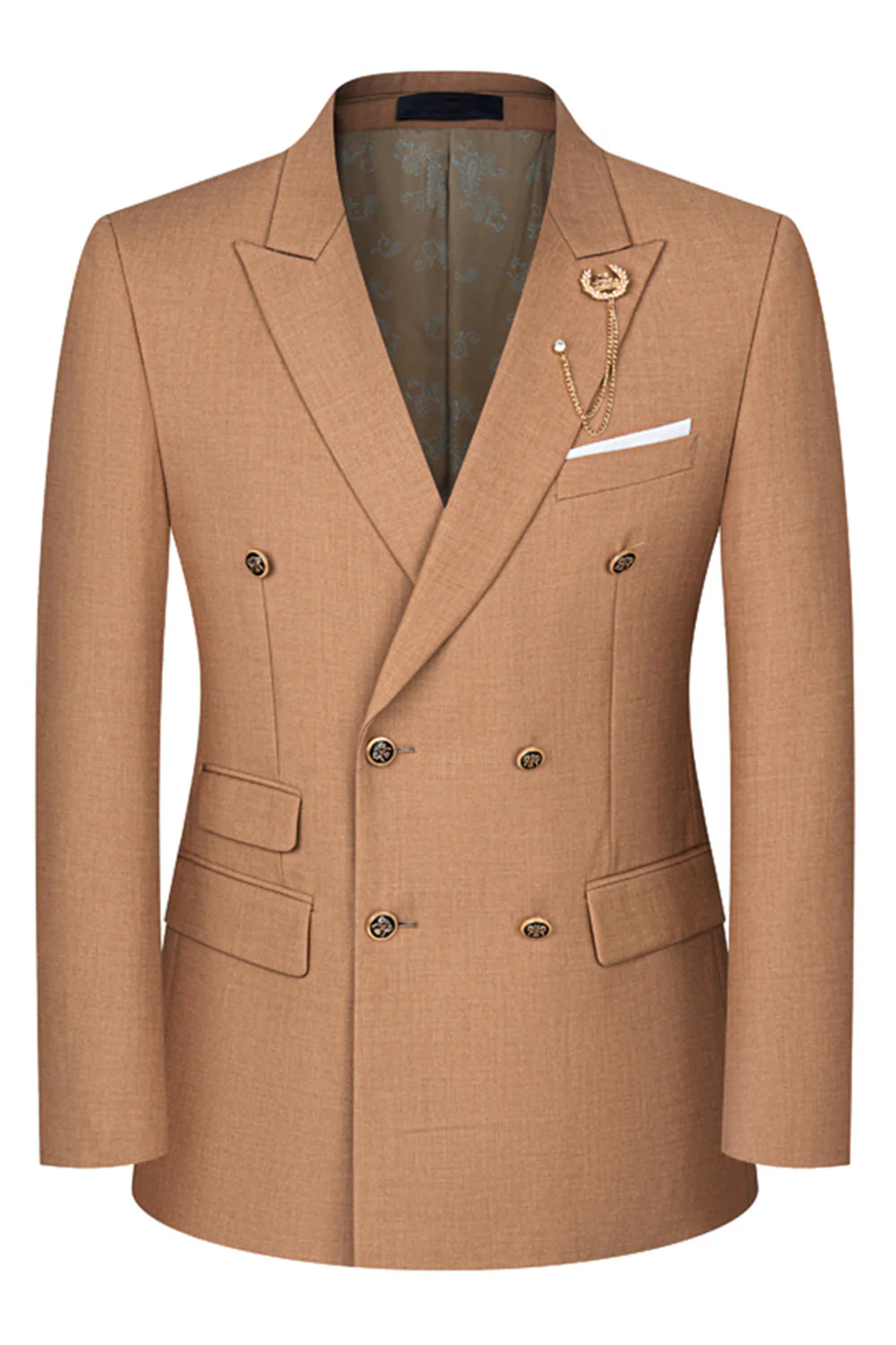 2-piece Black Peaked Lapel Double Breasted Men's Suits - Image 25