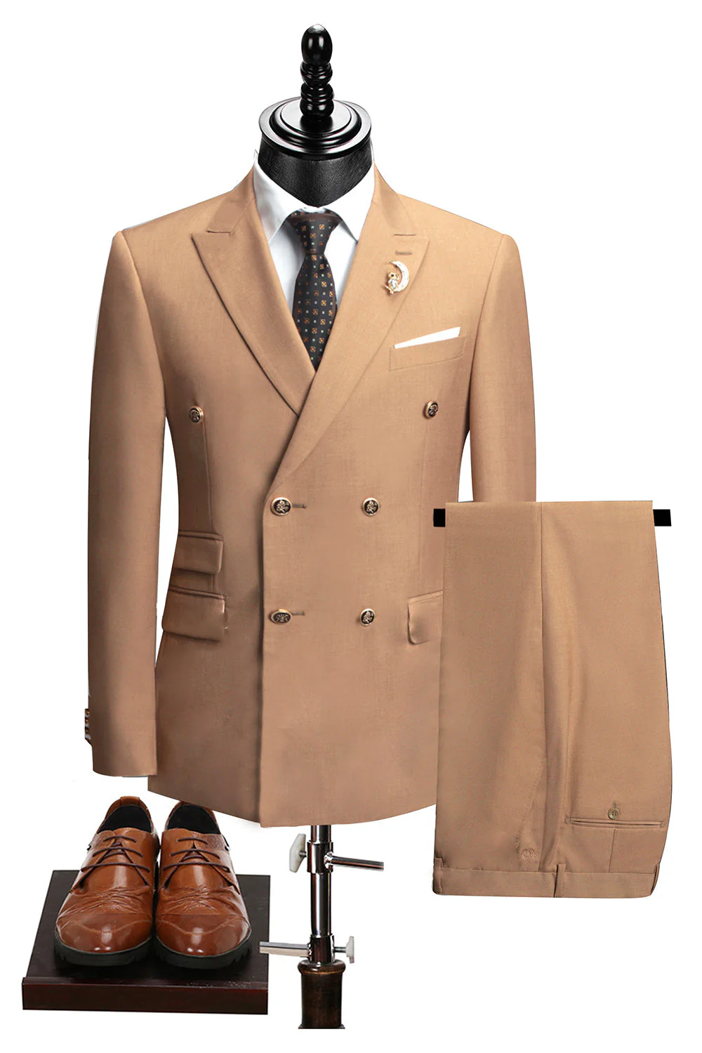 2-piece Black Peaked Lapel Double Breasted Men's Suits - Image 26