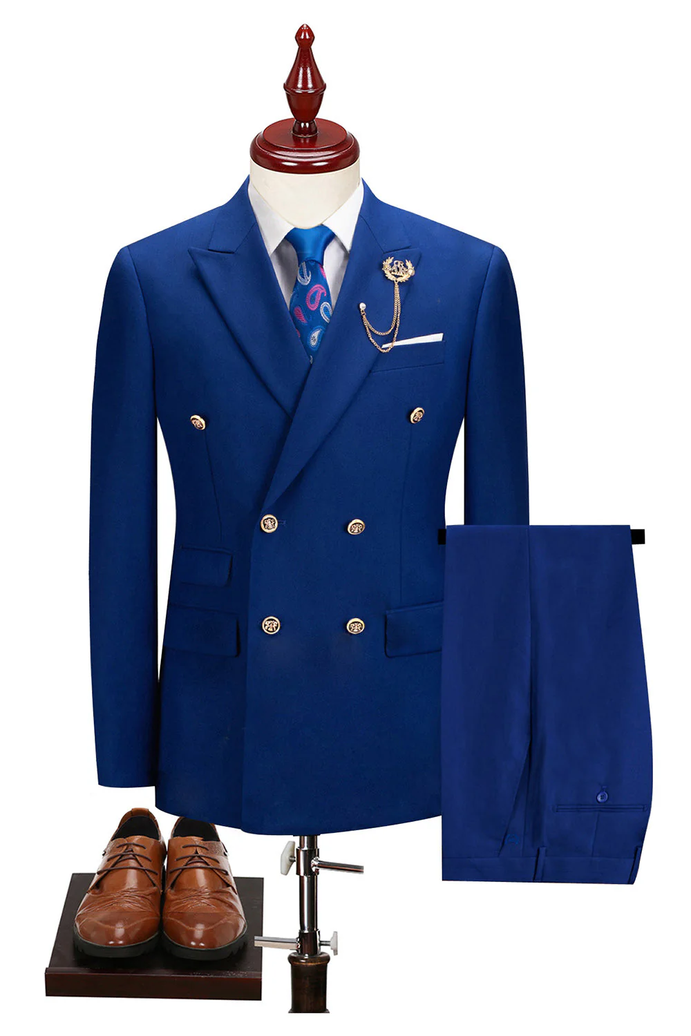 2-piece Black Peaked Lapel Double Breasted Men's Suits - Image 28