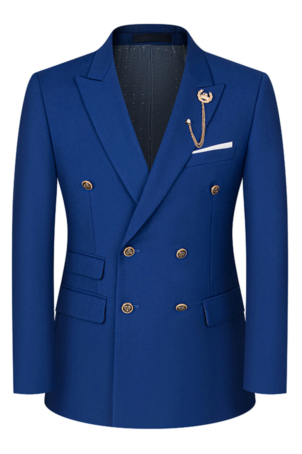 2-piece Black Peaked Lapel Double Breasted Men's Suits - Image 29