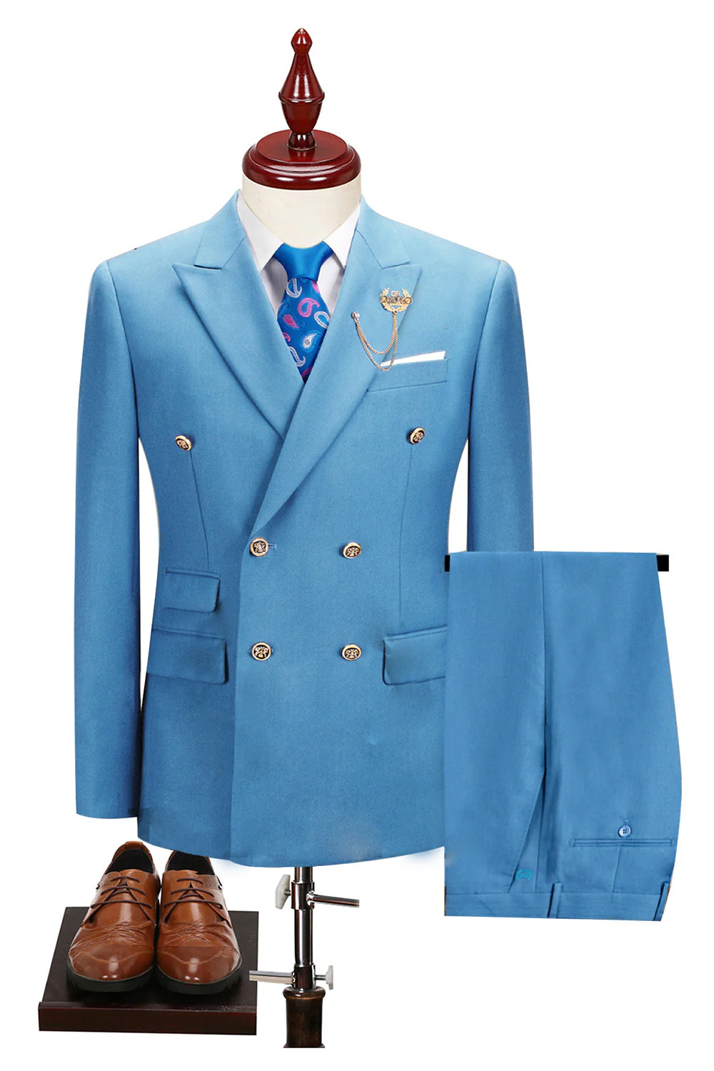 2-piece Black Peaked Lapel Double Breasted Men's Suits - Image 31