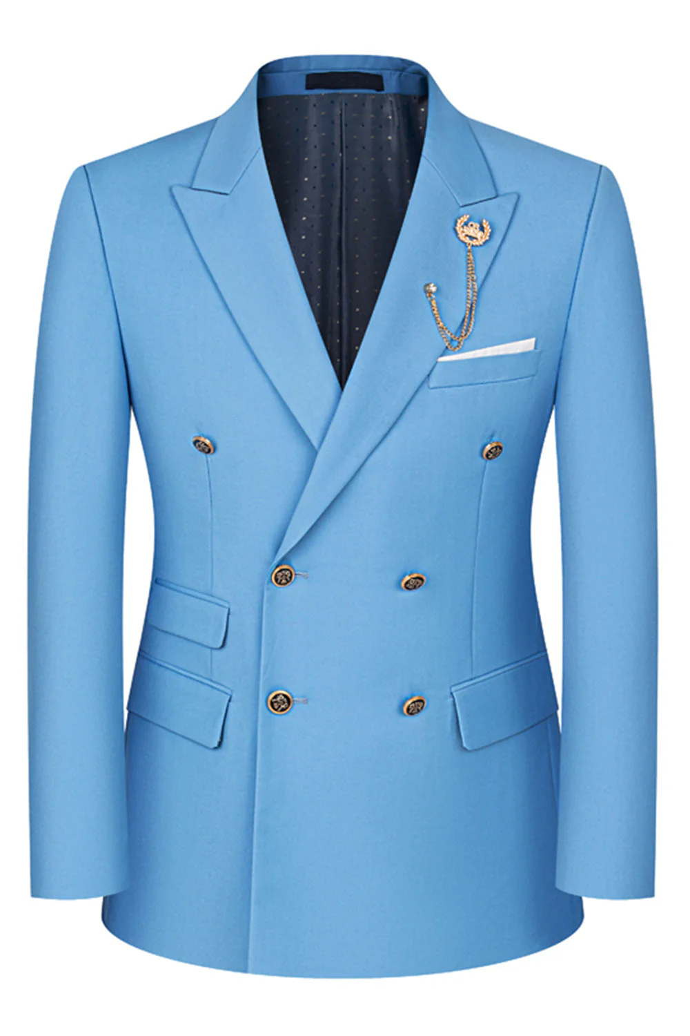 2-piece Black Peaked Lapel Double Breasted Men's Suits - Image 32