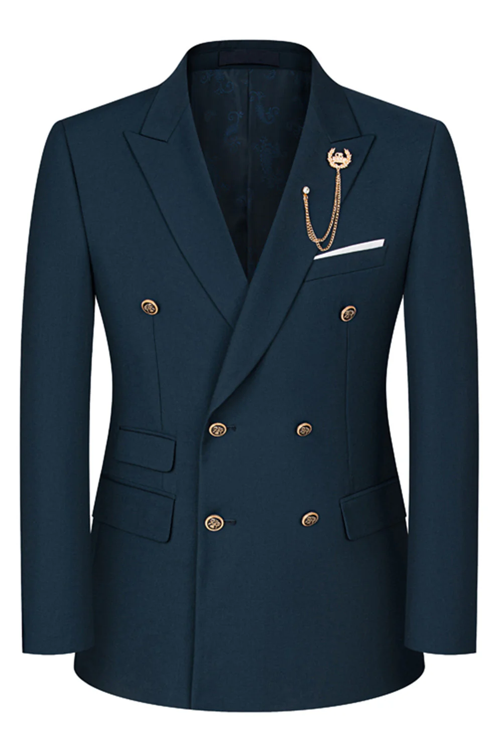 2-piece Black Peaked Lapel Double Breasted Men's Suits - Image 35