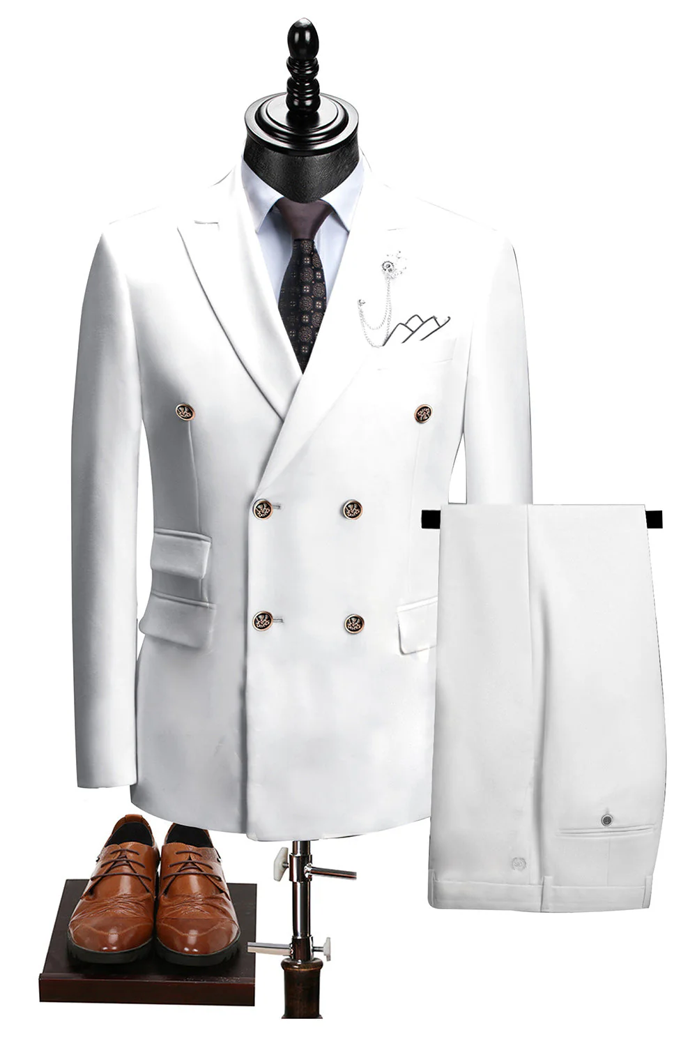 2-piece Black Peaked Lapel Double Breasted Men's Suits - Image 37