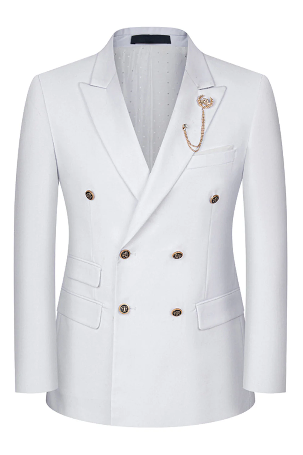2-piece Black Peaked Lapel Double Breasted Men's Suits - Image 38