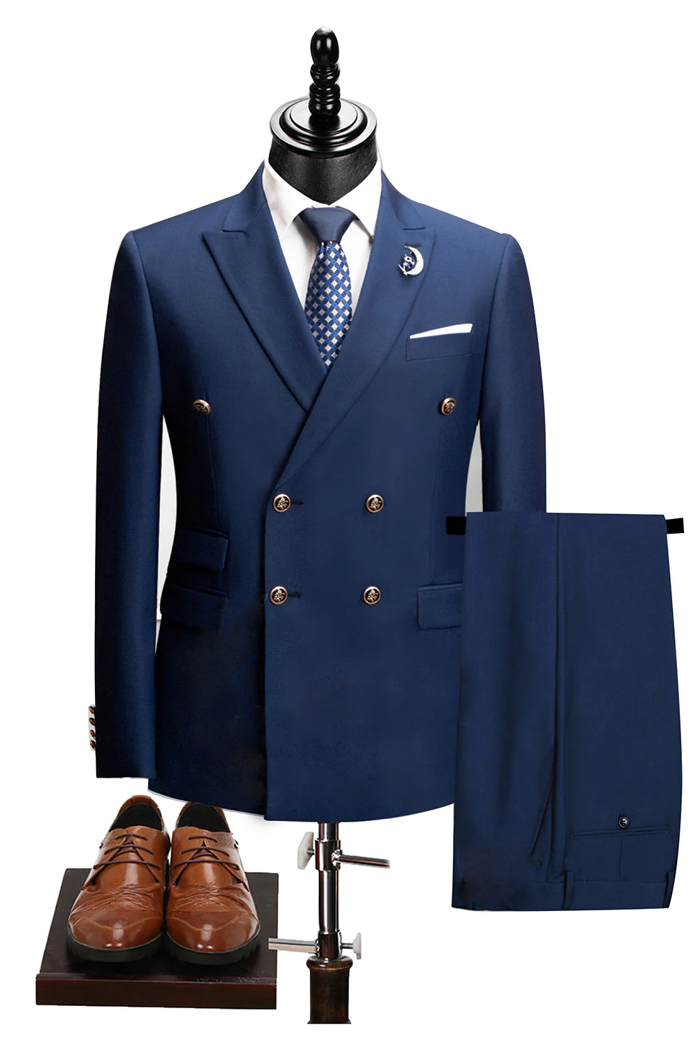 2-piece Black Peaked Lapel Double Breasted Men's Suits - Image 4