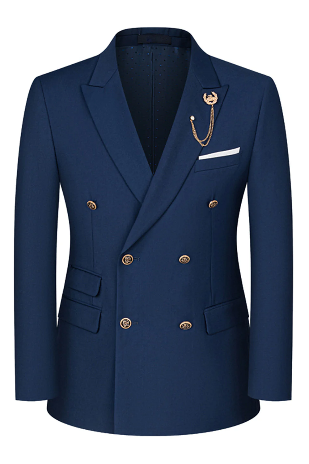 2-piece Black Peaked Lapel Double Breasted Men's Suits - Image 5