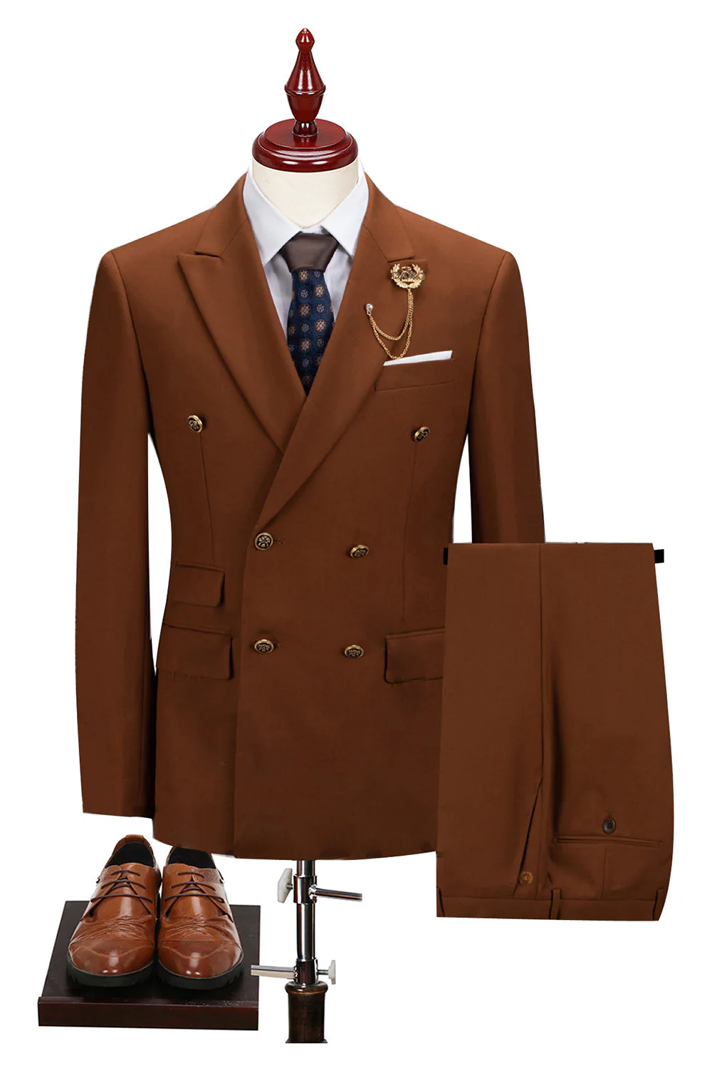 2-piece Black Peaked Lapel Double Breasted Men's Suits - Image 7