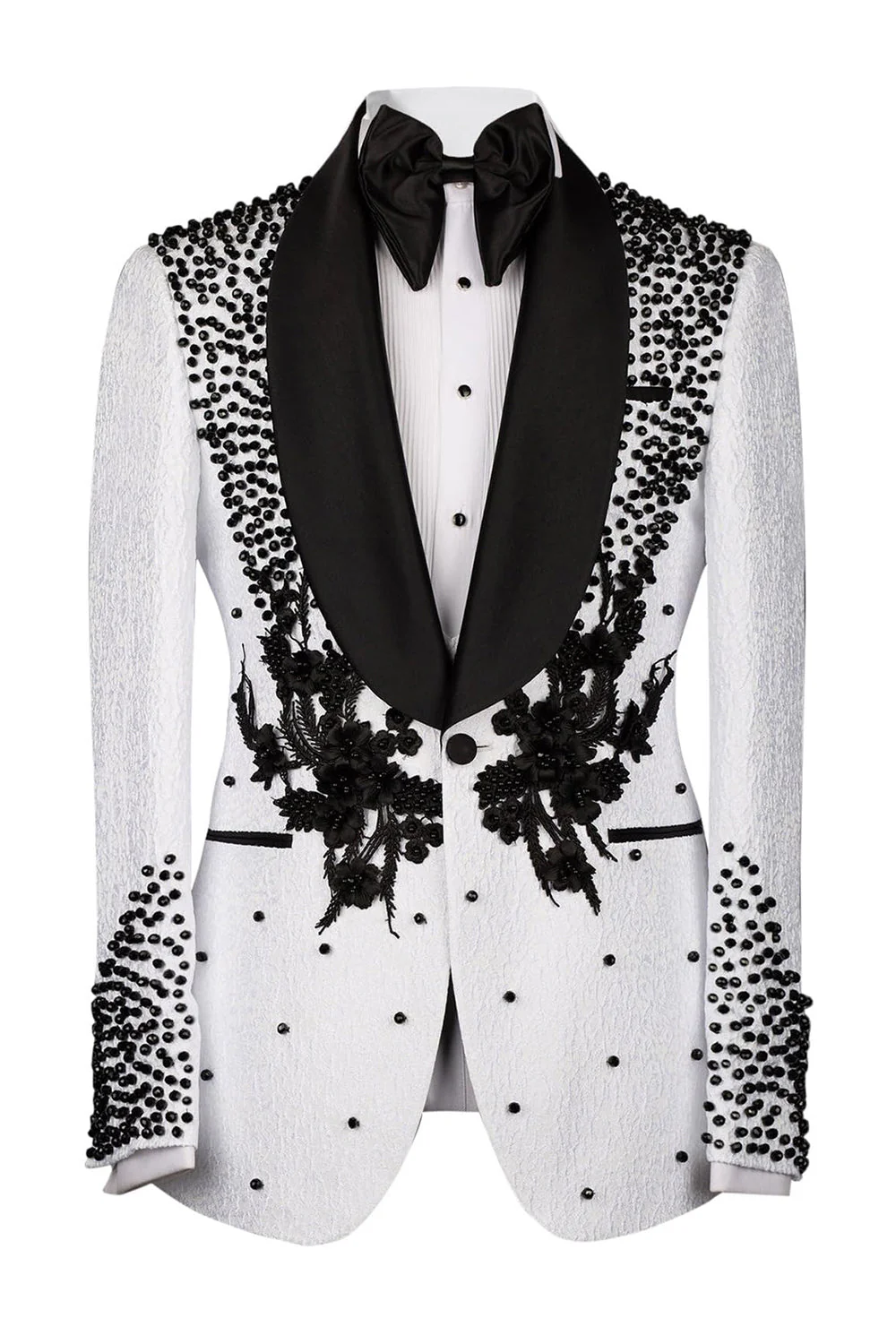 Black 2 Piece Shawl Lapel Beaded One Button Men's Suits - Image 11