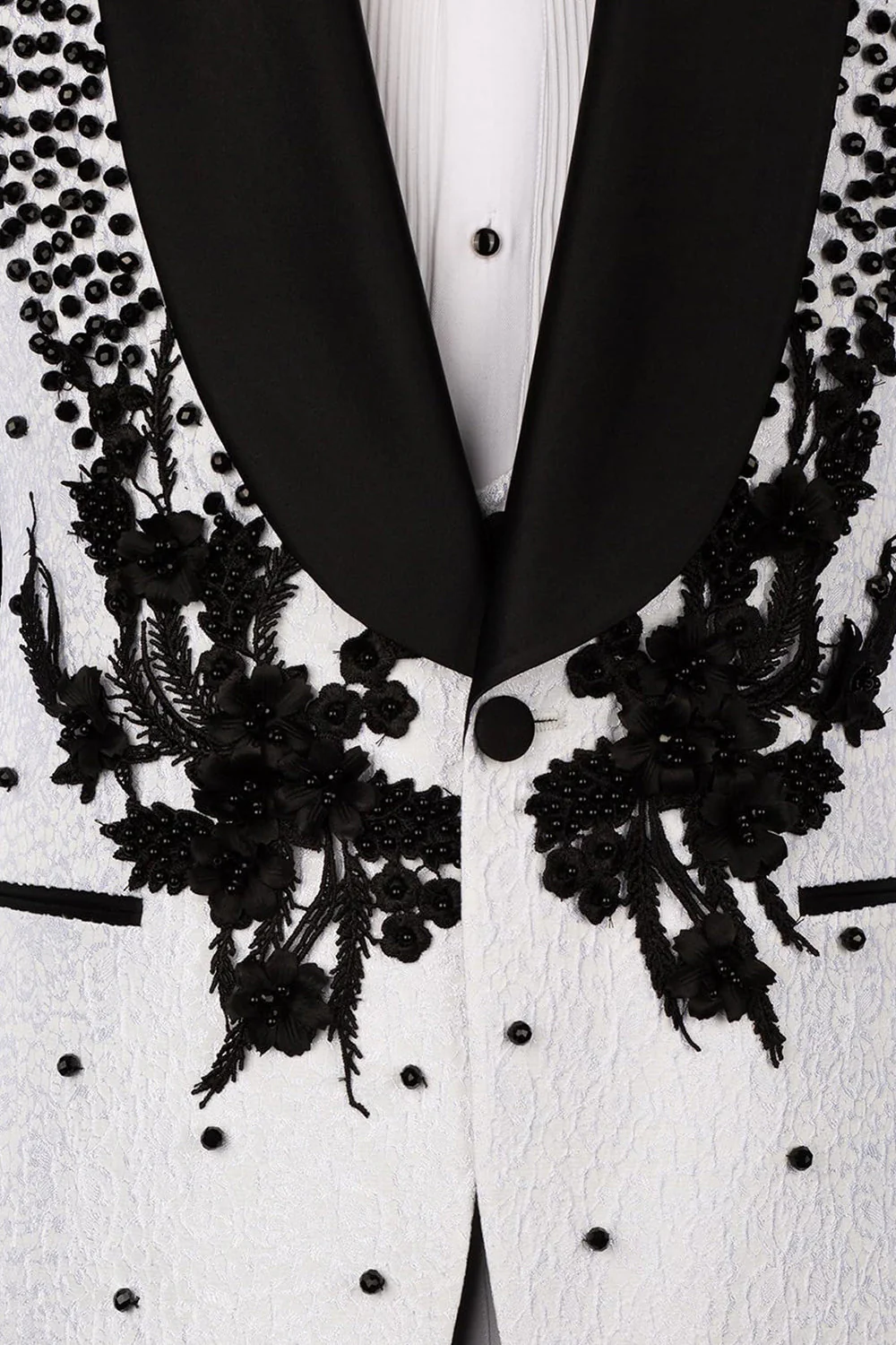 Black 2 Piece Shawl Lapel Beaded One Button Men's Suits - Image 12