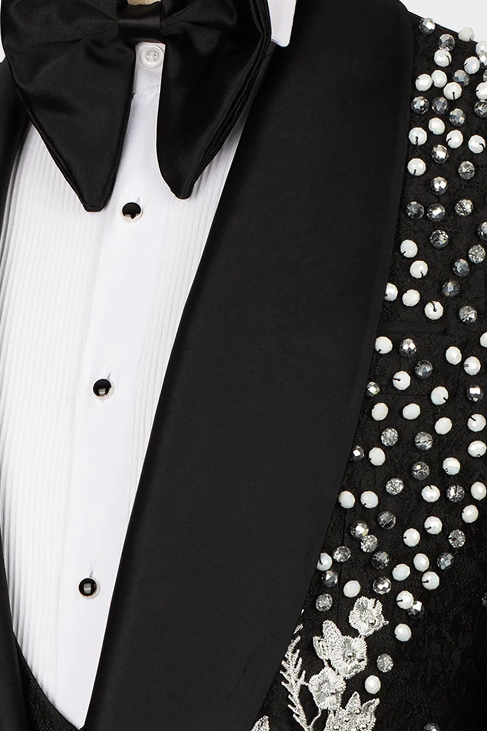 Black 2 Piece Shawl Lapel Beaded One Button Men's Suits - Image 5