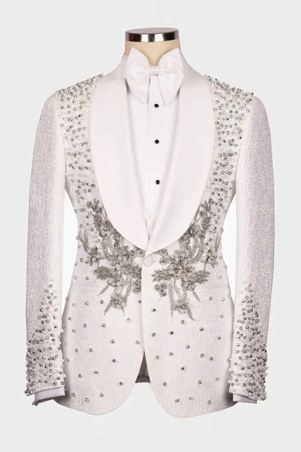 Black 2 Piece Shawl Lapel Beaded One Button Men's Suits - Image 7