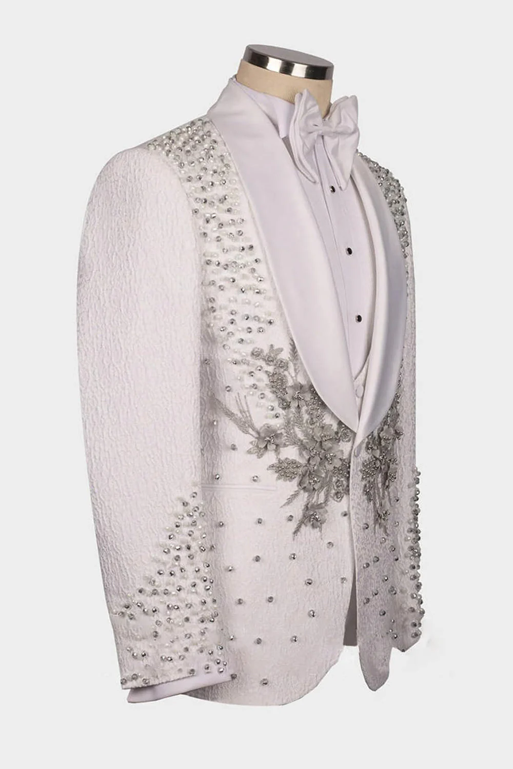 Black 2 Piece Shawl Lapel Beaded One Button Men's Suits - Image 9