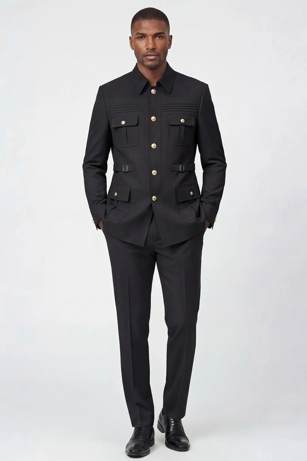 Black Single Breasted Slim Fit 2 Piece Men's Suits - Image 2