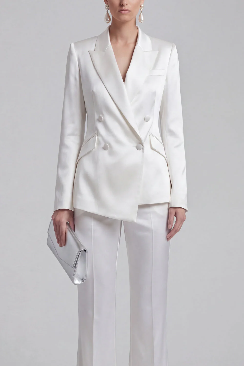 Blue 2 Piece Peak Lapel Double Breasted Women Suits - Image 11