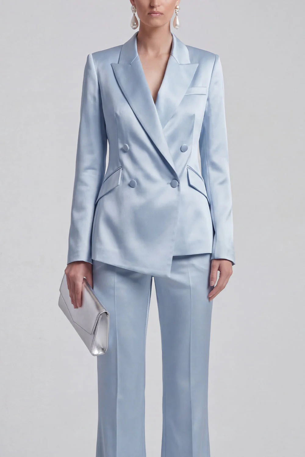 Blue 2 Piece Peak Lapel Double Breasted Women Suits - Image 3