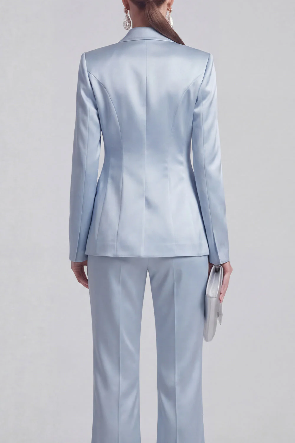Blue 2 Piece Peak Lapel Double Breasted Women Suits - Image 4