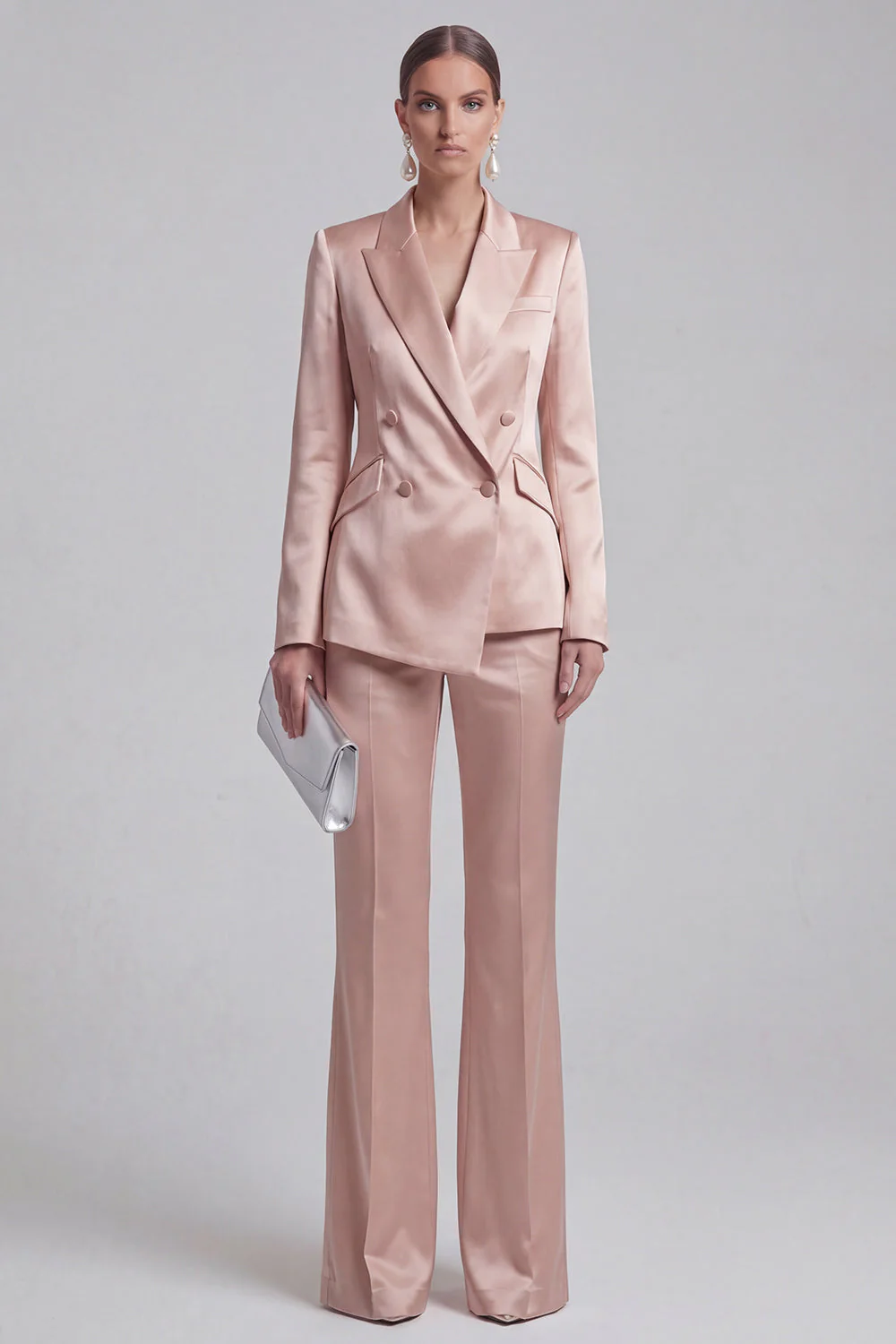 Blue 2 Piece Peak Lapel Double Breasted Women Suits - Image 5
