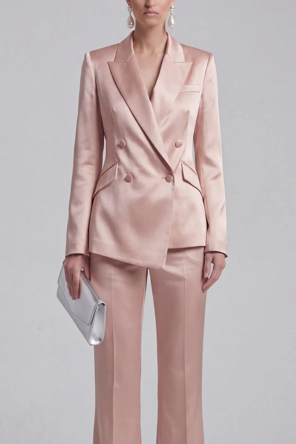 Blue 2 Piece Peak Lapel Double Breasted Women Suits - Image 7