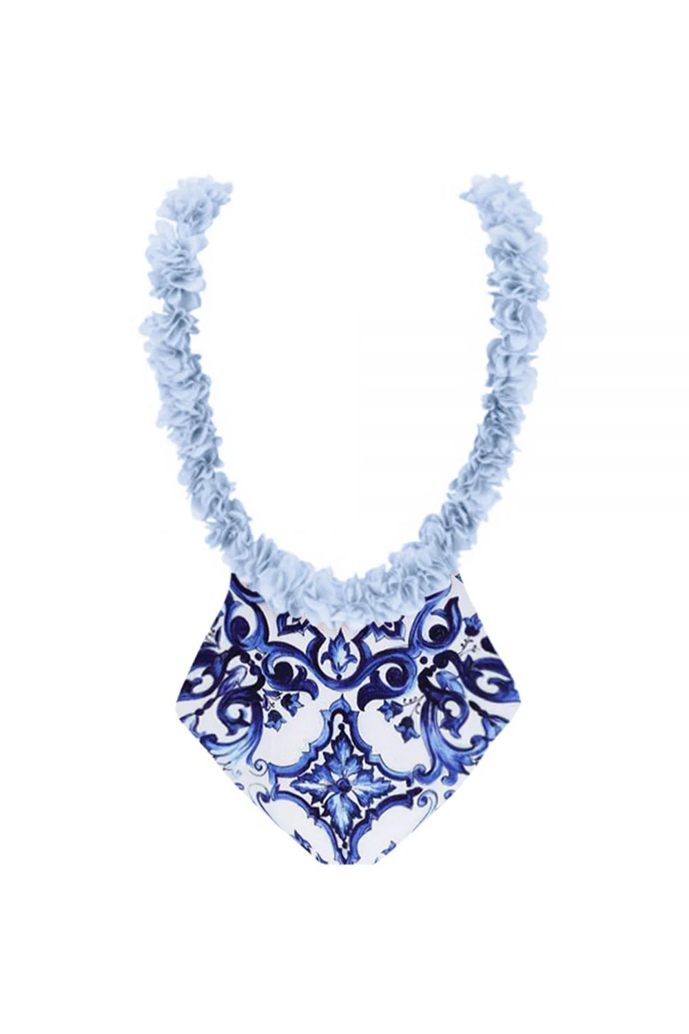 2 Piece Blue Ruffled Print Swimsuit with Cover Up - Image 3