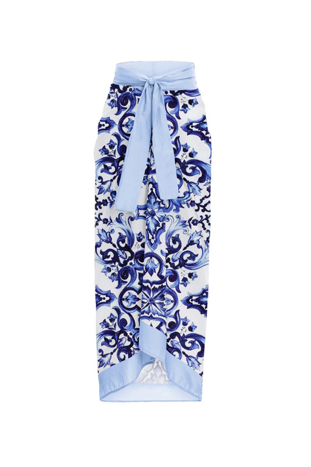 2 Piece Blue Ruffled Print Swimsuit with Cover Up - Image 4