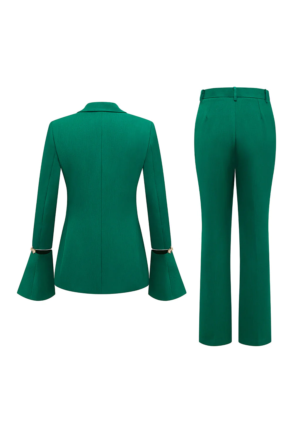2-Piece Dark Green Double Breasted Peak Lapel Prom Suits with Flare Sleeves - Image 2