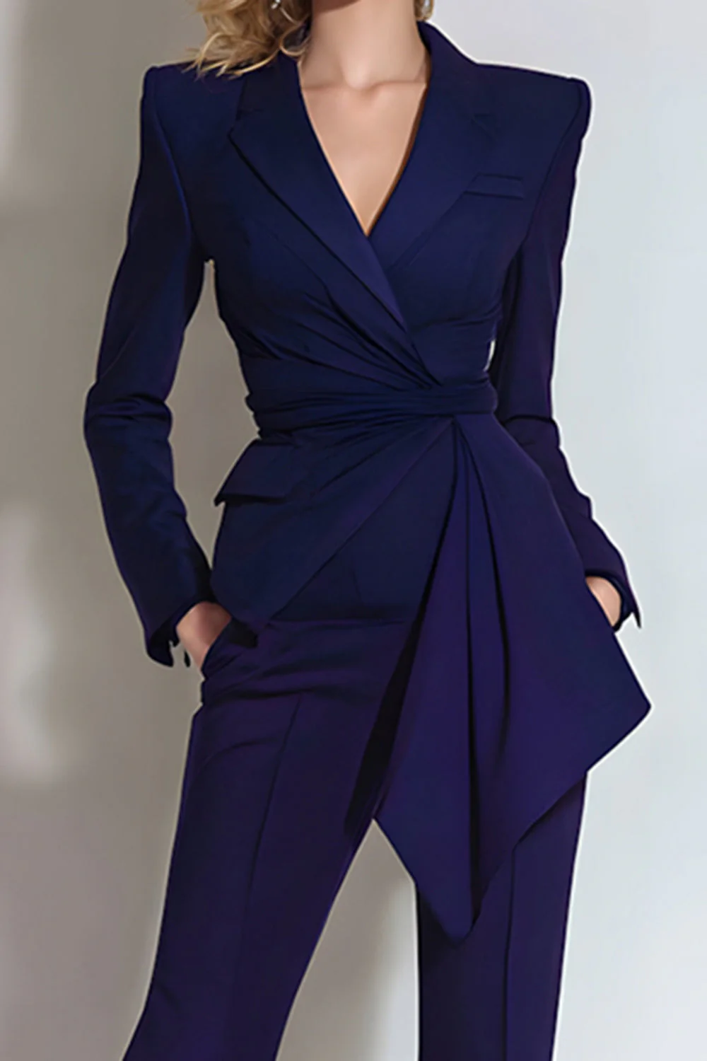 2 Piece Dark Purple Notched Lapel Prom Suits with Sash - Image 2