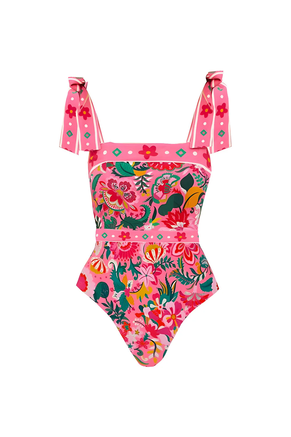 2 Piece Fuchsia Floral Tummy Control Swimsuit with Beach Dress - Image 2