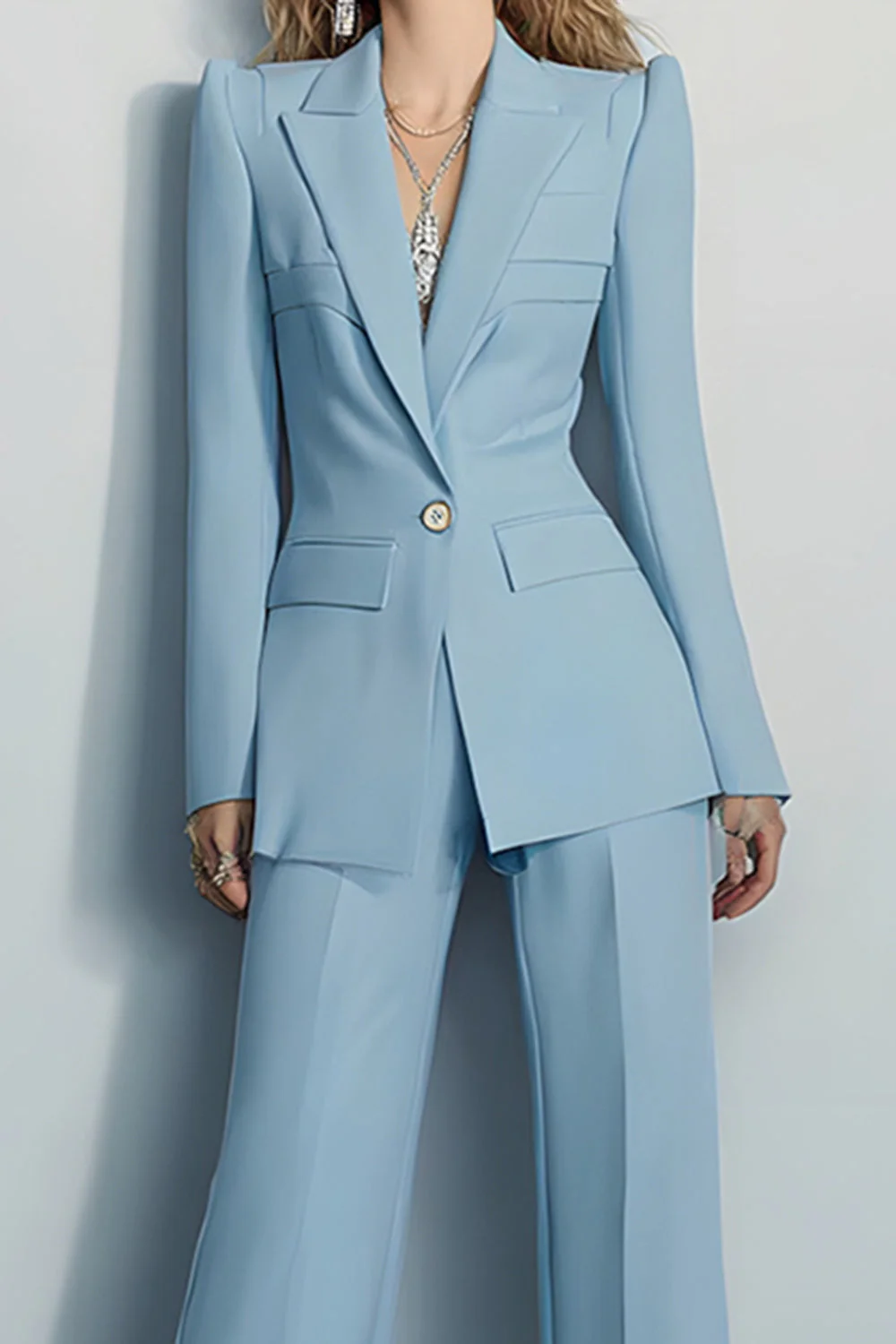 2 Piece Grey Blue Peak Lapel One Button Prom Suits - Image 2