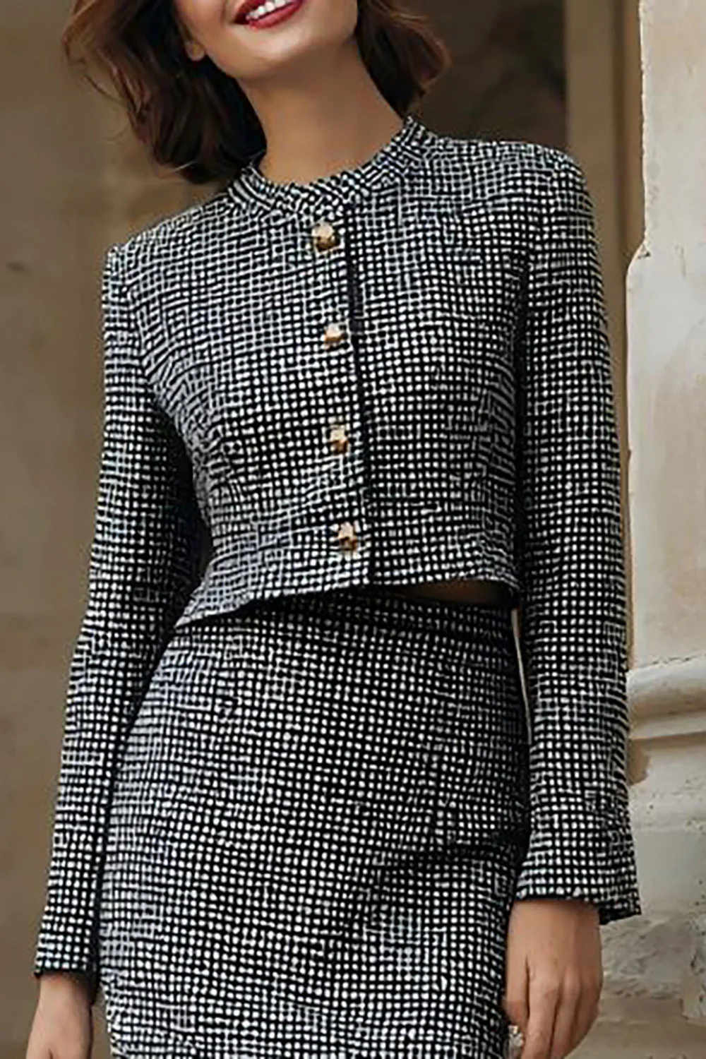 2 Piece Grey Tweed Pencil Single Breasted Work Dress - Image 3
