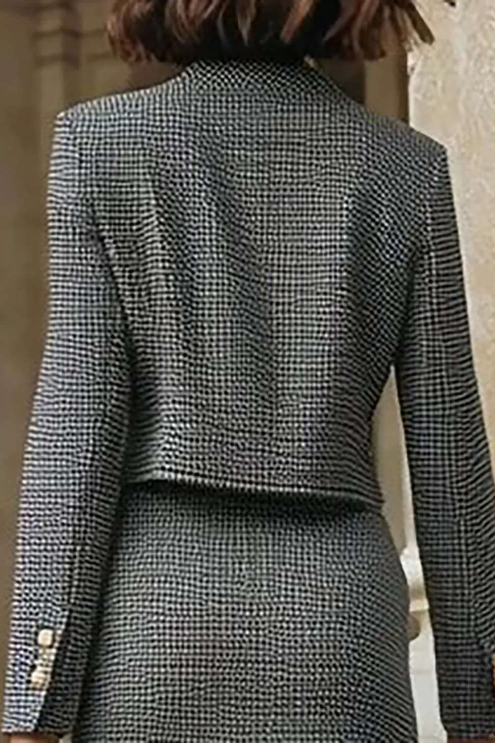 2 Piece Grey Tweed Pencil Single Breasted Work Dress - Image 4