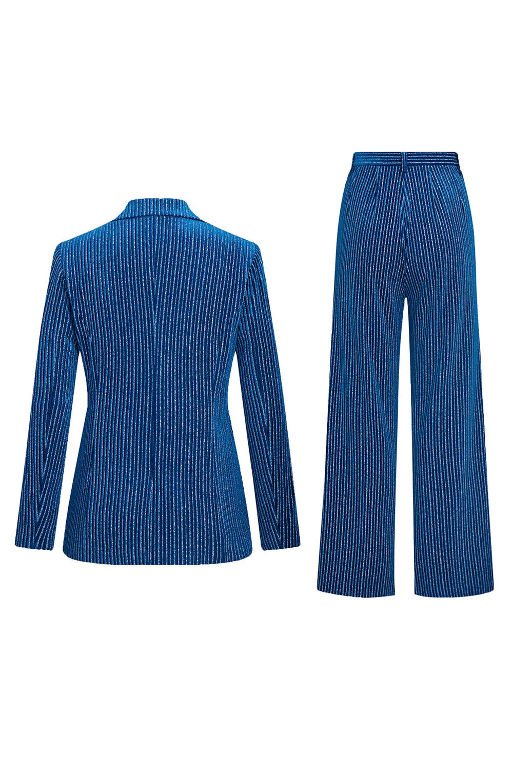 2-Piece Ink Blue Velvet Striped Women Prom Suits - Image 2