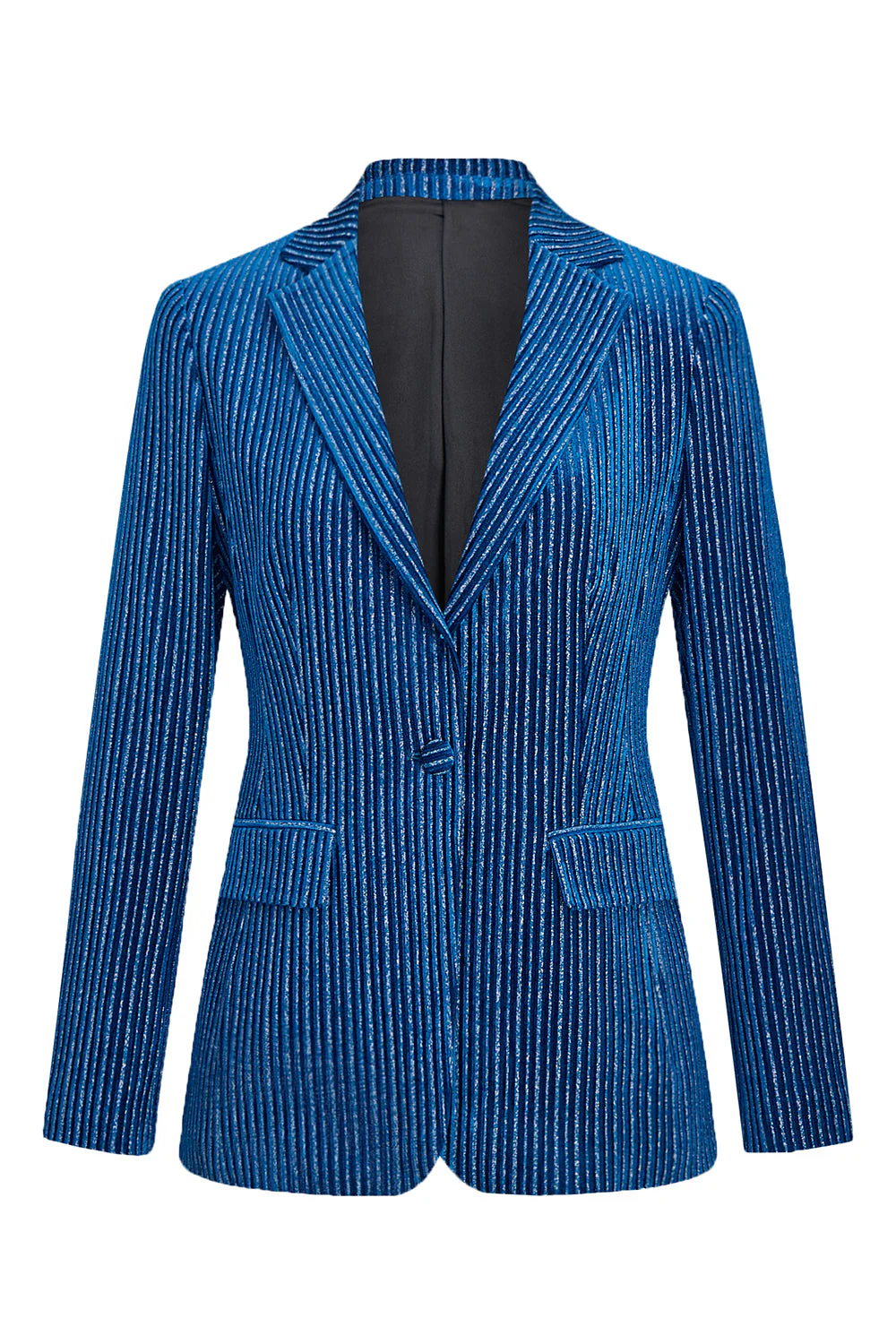2-Piece Ink Blue Velvet Striped Women Prom Suits - Image 3