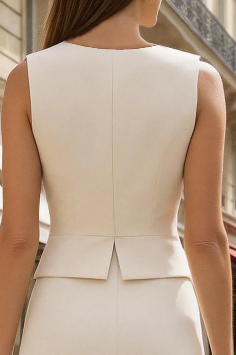 2 Piece Ivory A Line Singel Breasted Midi Work Dress - Image 4