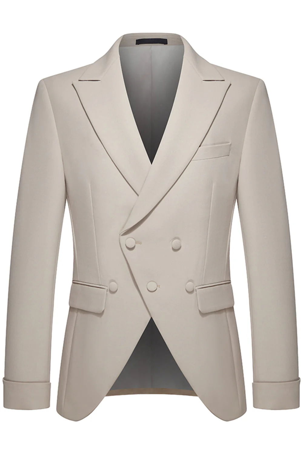 2 Piece Khaki Peak Lapel Slim Fit Men's Suits - Image 2