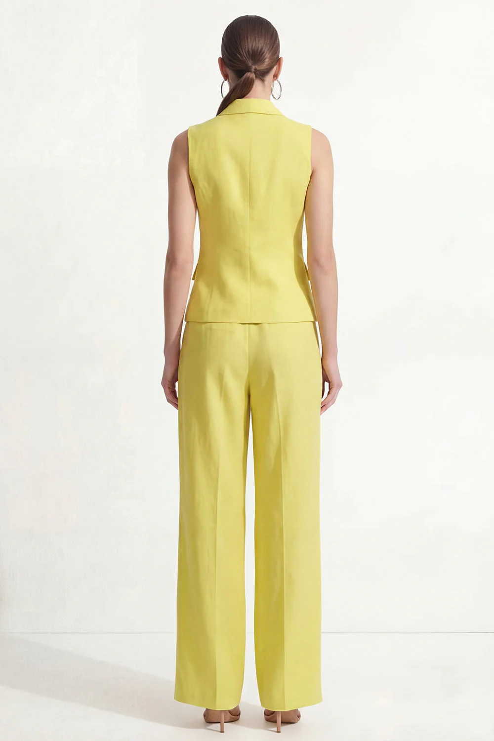 2 Piece Single Breasted Lemon Yellow Peak Lapel Business Suits - Image 2